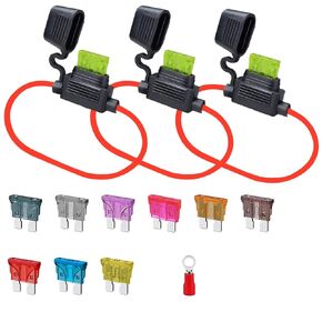 حامل مصهر GNAWRISHING 16 AWG ATC/ATO (3 قطع) ومصهر شفرة قياسي 5 قطع من كل مجموعة متنوعة 1A، 2A، 3A، 4A، 5A، 7.5A، 10A، 15A، 20A in Kuwait