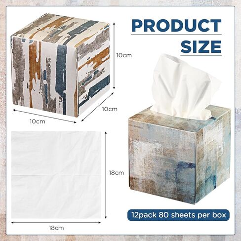 بوكون 12 عبوة من مناديل الوجه على شكل مكعب صناديق مناديل مربعة على الطراز الصناعي مع 80 منديلًا في كل صندوق، طبقتين من صناديق مناديل الوجه الناعمة للحمام والمطبخ وغرفة النوم والسيارة والسفر in Kuwait