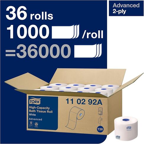 Tork High-Capacity Toilet Paper Roll White T26, Advanced, 2-Ply, 36 x 1000 sheets, 110292A in Kuwait