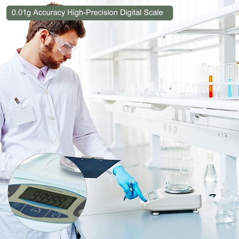 ميزان مختبر YOKIVE، ميزان علمي رقمي إلكتروني عالي الدقة | رائع للاستخدام اليومي في المنزل والمختبر والمطبخ (100 جرام × 0.001 جرام) in Kuwait