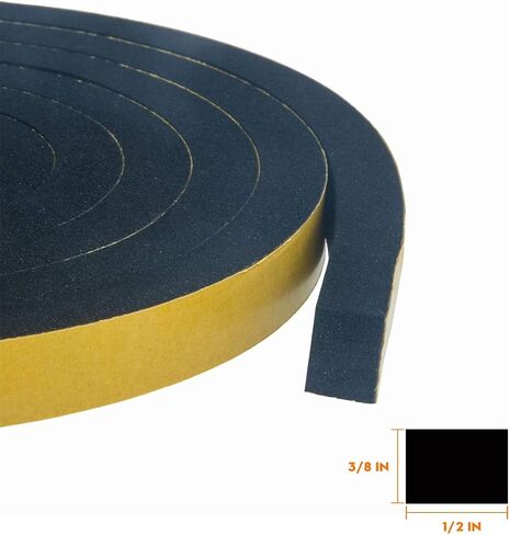 Windows Sealing Tape-2 Rolls, 1/2 Inch Wide X 1/2 Inch Thick,Closed Cell Foam Tape Adhesive Rubber Seal Strip, Total 13 Feet Long (6.5ft x 2 Rolls) in Kuwait