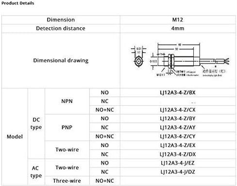 Taiss DC6-36V 2 سلك رقم (مفتوح عادة) 200mA كشف 4 مللي متر M12 أنبوبي حثي القرب التبديل الاستشعار LJ12A3-4-Z/EX in Kuwait