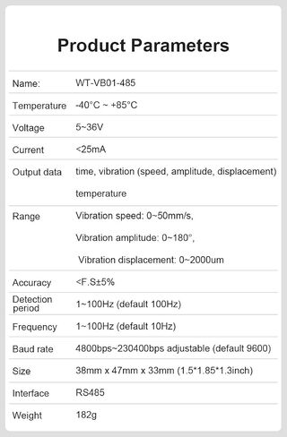 WitMotion WTVB01-485 IPX8 محول مستشعر الاهتزاز المقاوم للماء، Modbus RTU 3 محاور (XYZ) إزاحة الاهتزاز (2000um) + السرعة (50 مم / ثانية) + السعة (180 درجة)، لمراقبة الصحة الهيكلية in Saudi Arabia