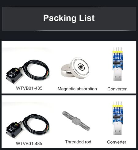 WitMotion WTVB01-485 IPX8 محول مستشعر الاهتزاز المقاوم للماء، Modbus RTU 3 محاور (XYZ) إزاحة الاهتزاز (2000um) + السرعة (50 مم / ثانية) + السعة (180 درجة)، لمراقبة الصحة الهيكلية in Saudi Arabia