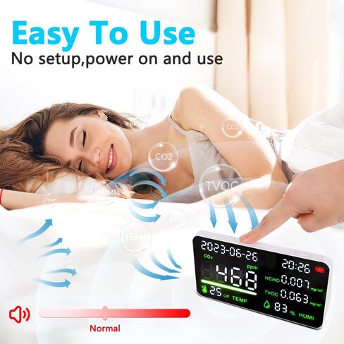 Air Quality Monitor, Professional 5 in 1 CO2 TVOC HCHO Humidity Temperature Detector with Audible & Visual Alarm,Real Time Monitoring,Battery Powered,Home Air Test Kits for Office in Kuwait