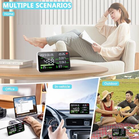 Air Quality Monitor, Professional 5 in 1 CO2 TVOC HCHO Humidity Temperature Detector with Audible & Visual Alarm,Real Time Monitoring,Battery Powered,Home Air Test Kits for Office in Kuwait