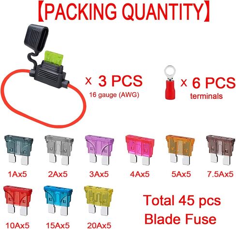 حامل مصهر GNAWRISHING 16 AWG ATC/ATO (3 قطع) ومصهر شفرة قياسي 5 قطع من كل مجموعة متنوعة 1A، 2A، 3A، 4A، 5A، 7.5A، 10A، 15A، 20A in Kuwait