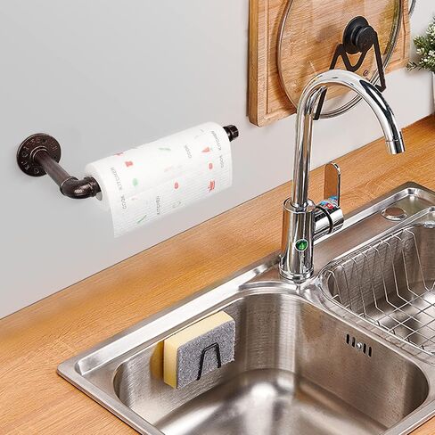 Industrial Iron Pipe Kitchen Paper Towel Holder, Vintage Farmhouse Heavy Duty DIY Industrial Rustic Wall Mount Paper Towel Rack for Kitchen Bathroom (1, Black) in Kuwait