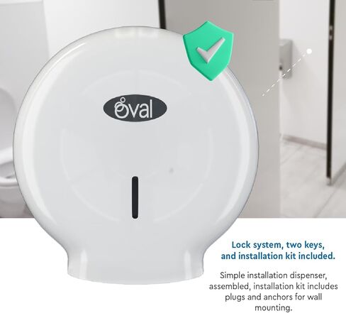 OVAL - Toilet Paper Dispenser Jumbo Jr Polypropylene |5 Tissue dispensers for 9" Toilet Paper Rolls | Durable, Easy-to-Install, and Compact Design with 2 Keys Included, Perfect for High-Traffic Areas in Kuwait
