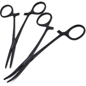 Set of 2 Pcs 5.5" Straight & Curved Kelly Hemostat Forceps Locking Clamps Premium Quality Stainless Steel Set-with Half Serrated Jaws (Black)
