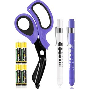 MEUUT 3 Pack Pen light & Medical Scissors-One Pantented Trauma Scissor Two LED Penlight with Pupil Gauge -8" Bandage Scissor for Nurse Doctor EMT