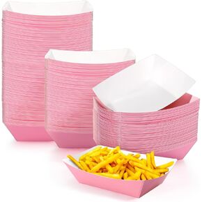 200 Pcs Paper Food Tray Disposable Paper Food Boats Paperboard Nacho Trays Hot Dog Serving Trays for Carnivals, Fairs, Festivals, Picnics Tacos, Crawfish French Fries Party Supplies (Pink,0.25 lb)