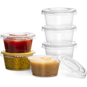 Clear Disposable Plastic 1 Oz Portion Cups (100 Sets) - Condiment, Sauce, Dressing, Jello Shot Cups With Lids in Saudi Arabia