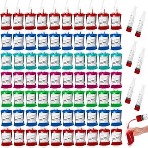 MGparty 20 Packs Halloween Blood IV Bags Reusable Drink Pouches Juice Containers for Halloween Zombie Vampire Party Decoration with Syringe and Clips, 10.14 fl.oz (20pcs Bags, 20 Labels, 2 Syringes)