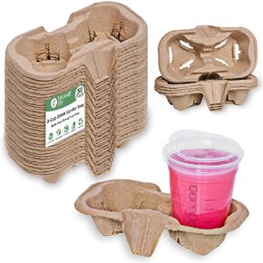 صينية حامل اكواب من قطعتين (50 قطعة)، صينية حامل اكواب للاستعمال مرة واحدة مضادة للانسكاب ولا تسبب الفوضى، قابلة للتحلل البيولوجي، حامل مشروبات صديق للبيئة لتوصيل المشروبات الساخنة او الباردة، مثالي in Kuwait