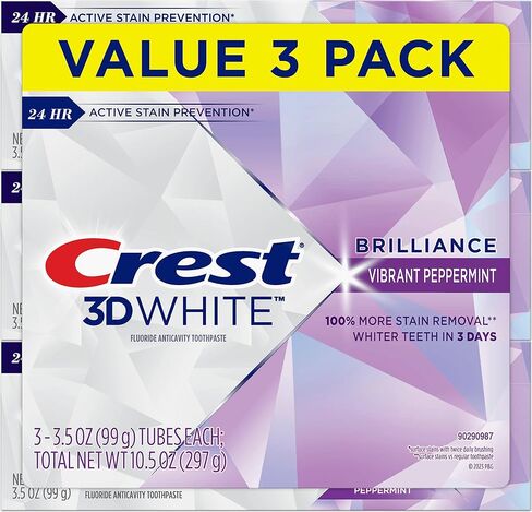كريست معجون تبييض الاسنان ثري دي وايت بريليانس بالنعناع النابض بالحياة، 3.5 اونصة، عبوة من 3 قطع in Kuwait