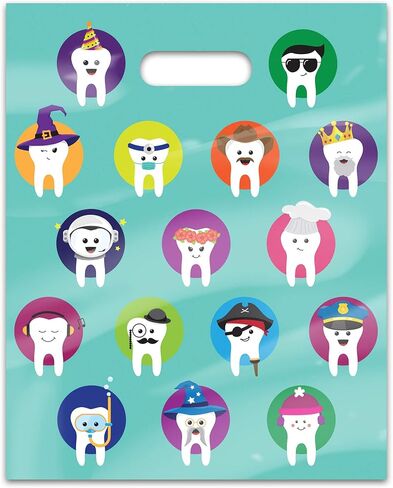 Character Teeth Dental Giveaway Bags, 8" x 10", 100 Pack in Kuwait