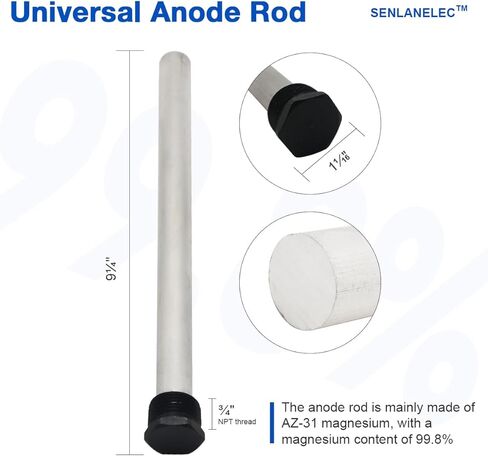 مجموعة قضيب الأنود لسخان المياه Senlanelec RV ومجموعة شطف خزان المياه - 9.25 بوصة طول × 3/4 بوصة NPT قضيب مغنيسيوم ملولب للضواحي وMor-Flo، وإزالة الرواسب والقياس من الجزء السفلي من سخان المياه RV in Kuwait