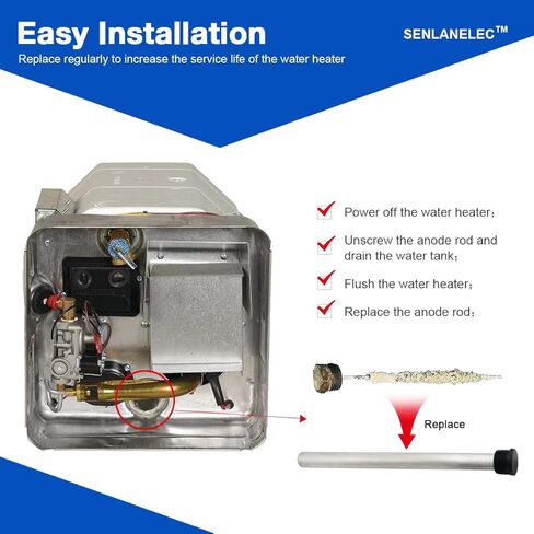 مجموعة قضيب الأنود لسخان المياه Senlanelec RV ومجموعة شطف خزان المياه - 9.25 بوصة طول × 3/4 بوصة NPT قضيب مغنيسيوم ملولب للضواحي وMor-Flo، وإزالة الرواسب والقياس من الجزء السفلي من سخان المياه RV in Kuwait