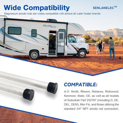 مجموعة قضيب الأنود لسخان المياه Senlanelec RV ومجموعة شطف خزان المياه - 9.25 بوصة طول × 3/4 بوصة NPT قضيب مغنيسيوم ملولب للضواحي وMor-Flo، وإزالة الرواسب والقياس من الجزء السفلي من سخان المياه RV in Kuwait