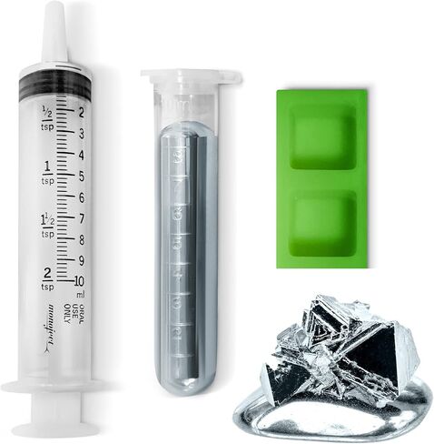 Gallium Liquid Metal 50 Grams, 99.99% Pure Melting Gallium - 50g Vial, Syringe, Silicone Mold Cubes, and Complete DIY Science Experiment Guide in Kuwait