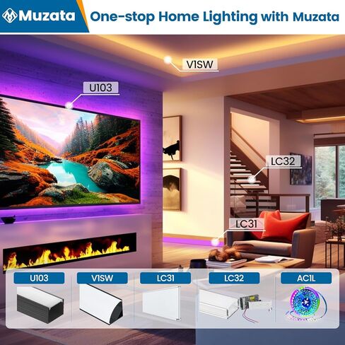 Muzata 33Ft/10M قناة LED فضية مع غطاء ناشر أبيض حليبي متجمد بدون بقع 16 مم مسار ألومنيوم عريض للغاية لشريط LED مقاوم للماء U103 WW LR1 25 حزمة 1.3FT/40 سم لكل قطعة in Kuwait