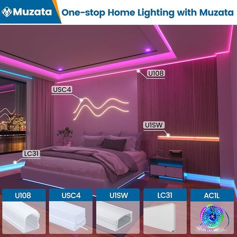 Muzata 33Ft/10M قناة LED فضية مع غطاء ناشر أبيض حليبي متجمد بدون بقع 16 مم مسار ألومنيوم عريض للغاية لشريط LED مقاوم للماء U103 WW LR1 25 حزمة 1.3FT/40 سم لكل قطعة in Kuwait