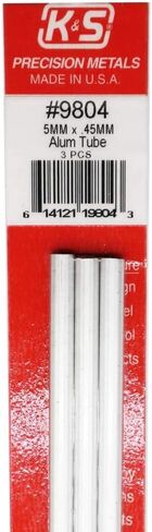 K&S 9804 Round Aluminum Tube, 5mm OD x 0.45mm Wall x 300mm Long, 3 Pieces, Made in The USA in Saudi Arabia