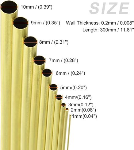أنبوب نحاسي من METALLIXITY (1 مم - 10 مم OD × 0.2 مم طول الجدار × 300 مم طول) عبوة من 10 قطع، أنابيب مستقيمة - للأثاث المنزلي، والآلات، والحرف اليدوية اليدوية in Kuwait