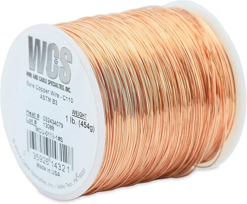 WCS سلك نحاسي عاري، C110، ASTM B3، MS20995CU، .0320 بوصة (0.81 مم)، 20 مقياس، مزاج ناعم، 1 رطل (0.45 كجم) بكرة، تقريبًا. 315 قدم (96 م) in Kuwait