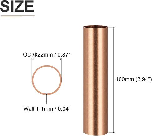 أنبوب نحاسي DTGN 22 مم × 1 مم × 100 مم (ODxWall TxL) - 8 عبوات - جيد لإطار ديكور DIY لمعدات الآلات - أنابيب معدنية مستديرة in Saudi Arabia