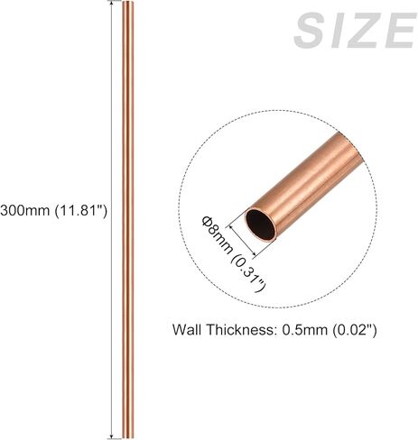 أنبوب نحاسي METALLIXITY (8 مم OD × 0.5 مم جدار T × 300 مم طول)، أنابيب مستقيمة - للتأثيث المنزلي، والآلات، والحرف اليدوية اليدوية in Kuwait