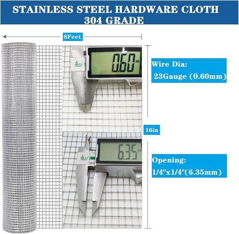 Stainless Steel Hardware Cloth Size:21Gauge 1/2inch 16inchx8Feet 304 Stainless Steel Welded Wire Mesh Supports Poultry Netting Cage Fence,Keep The Animals Out, Protecting New Plants in Kuwait
