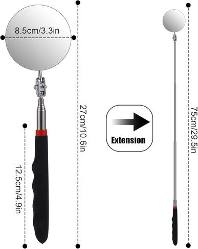 Telescoping Inspection Mirror, Circular Telescopic Mechanics Mirror Tool with Extended Handle Machine Tool Round Inspection Mirrors for Checking Vehicle Condition (10.24~29.53 Inch Handle) in Kuwait