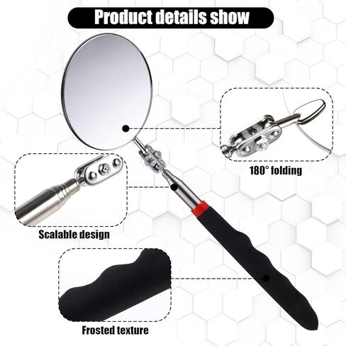 Telescoping Inspection Mirror, Circular Telescopic Mechanics Mirror Tool with Extended Handle Machine Tool Round Inspection Mirrors for Checking Vehicle Condition (10.24~29.53 Inch Handle) in Kuwait