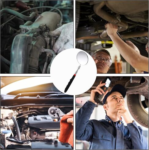 Telescoping Inspection Mirror, Circular Telescopic Mechanics Mirror Tool with Extended Handle Machine Tool Round Inspection Mirrors for Checking Vehicle Condition (10.24~29.53 Inch Handle) in Kuwait