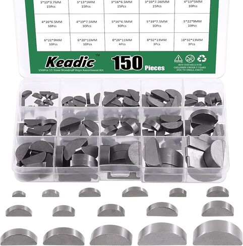 Keadic 150Pcs 15 Sizes Metric Woodruff Key Assortment Set, Carbon Steel Half Moon Gear Shaft Drive Semicircle Bond Key Pulley Crank Hardware Accessories for Mechanical Industry Fasteners in Saudi Arabia