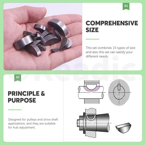 Keadic 150Pcs 15 Sizes Metric Woodruff Key Assortment Set, Carbon Steel Half Moon Gear Shaft Drive Semicircle Bond Key Pulley Crank Hardware Accessories for Mechanical Industry Fasteners in Saudi Arabia