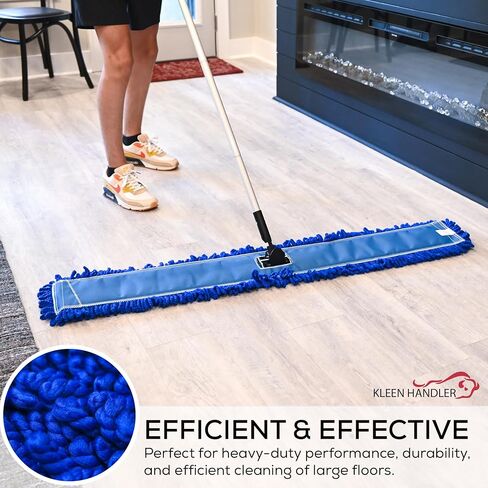 KLEEN HANDLER ممسحة غبار من الألياف الدقيقة مقاس 24 بوصة، ممسحة غبار تجارية متوسطة قابلة للغسل، مكنسة، استبدال رأس ممسحة الغبار للنظافة، مكنسة ممسحة دفع، أزرق in Kuwait