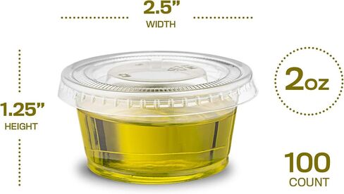 Clear Disposable Plastic 1 Oz Portion Cups (100 Sets) - Condiment, Sauce, Dressing, Jello Shot Cups With Lids in Kuwait