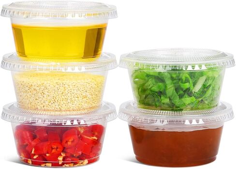 EDI [2 OZ, 50 Sets] Clear Disposable Plastic Portion Cups with Leakproof Lids | Jello Shot Cups | Condiment and Dipping Sauce Cups | Souffle Cups | BPA Free | Recyclable in Kuwait