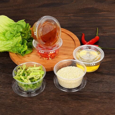 EDI [2 OZ, 50 Sets] Clear Disposable Plastic Portion Cups with Leakproof Lids | Jello Shot Cups | Condiment and Dipping Sauce Cups | Souffle Cups | BPA Free | Recyclable in Kuwait