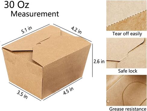 60 عبوة من حاويات الطعام سعة 30 اونصة من سيزويكس - صندوق طعام ورقي بني للاستعمال مرة واحدة مقاوم للتسرب والشحوم من كرافت للمطاعم والمطاعم والحفلات وحامل الامتياز والنزهات in Kuwait