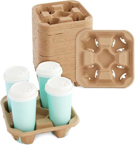 60 Pack Cup Carriers for Drinks, 4 Cup Holders for Coffee Delivery (Pulp Fiber) in Kuwait