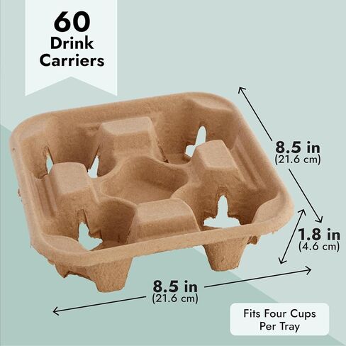 60 Pack Cup Carriers for Drinks, 4 Cup Holders for Coffee Delivery (Pulp Fiber) in Kuwait