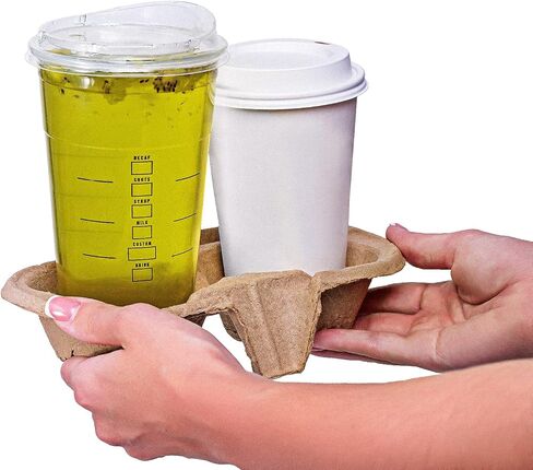 صينية حامل اكواب من قطعتين (50 قطعة)، صينية حامل اكواب للاستعمال مرة واحدة مضادة للانسكاب ولا تسبب الفوضى، قابلة للتحلل البيولوجي، حامل مشروبات صديق للبيئة لتوصيل المشروبات الساخنة او الباردة، مثالي in Kuwait