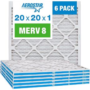 فلتر هواء Aerostar 20x20x1 MERV 8 مطوي، فلتر هواء فرن التيار المتردد، 6 عبوات (الحجم الفعلي: 19 3/4 بوصة × 19 3/4 بوصة × 3/4 بوصة) in Kuwait