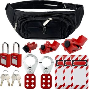 مجموعة Lockout Tagout Kit الكهربائية - مشابك قفل المجموعة، علامات القفل، أقفال أمان مع أرقام، أربطة نايلون مع حقيبة جيب (طقم أحمر) in Kuwait