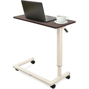 Medacure Hospital Bed Table, Mahogany - Overbed Table with Wheels & Adjustable Height - Food, Laptop, and Reading Overbed Desk - 50lb Capacity Over The Bed Table