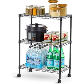 IRIS USA 3-Tier Steel Storage Rack with Removable Casters, Rolling Adjustable with Metal Shelf Cart, Black in Kuwait